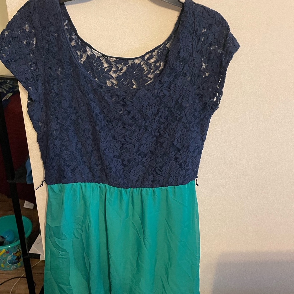 Lace detail navy blue and green dress